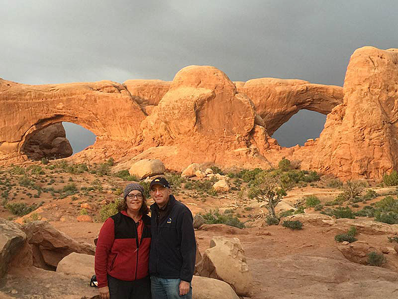 Sheldon and Linda Siegel at Arches National Park.