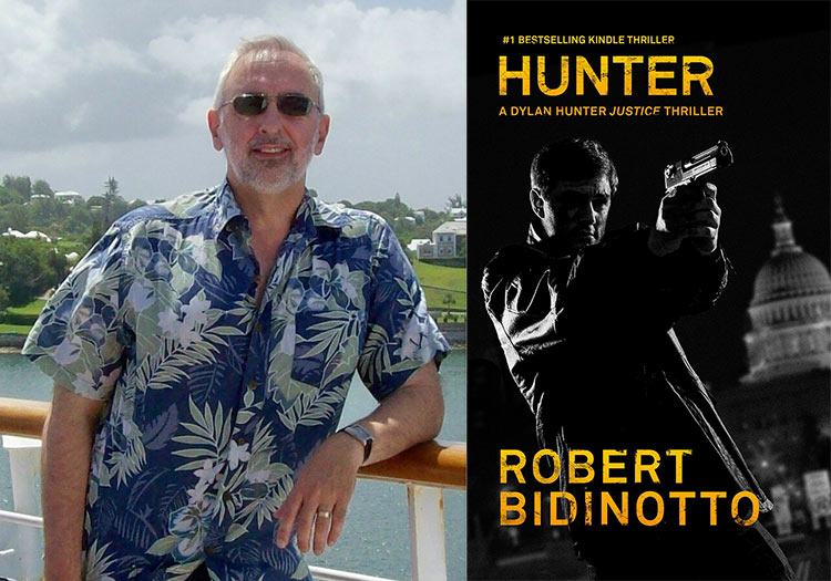 Author Robert Bidinotto and the cover of his vigilante thriller "Hunter."