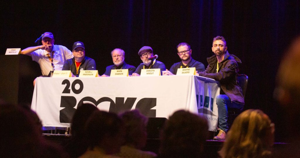 Craig Martelle, Michael Anderle, Kevin J. Anderson, Mark Dawson, Dakota Krout & Shayne Silvers during the last panel at 20Books Vegas.